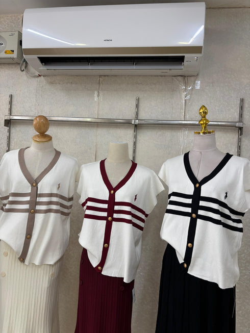 Stripes Sleeveless Cardigan